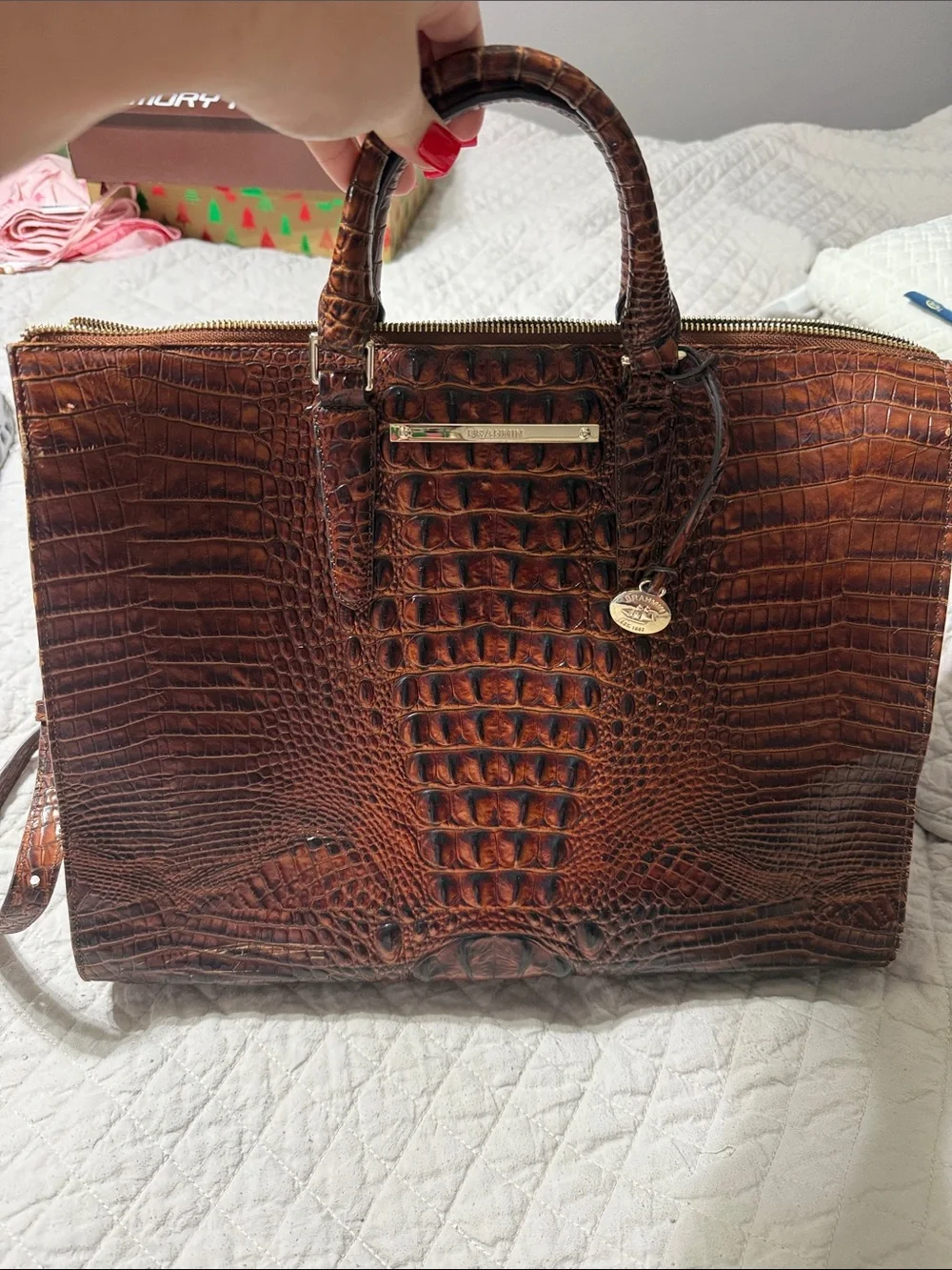 Brahmin Melbourne pecan  Croc-Embossed Leather Laptop Tote